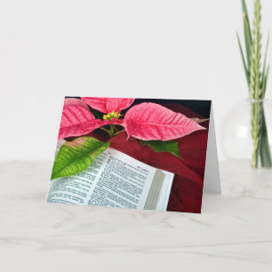 Cartão De Festividades Christmas red poinsettia flower on Bible