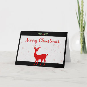 Cartão De Festividades Christmas Red Silhouette Deer Reindeer Winter Snow