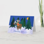 Cartão De Festividades Christmas Reindeer Card with Danish Greeting<br><div class="desc">A Christmas Card with a Reindeer with ornaments hanging from its antlers, made from a handpainted, paper collage, and the greeting in Danish. Please contact me through my store if you would like the front cover text changed (eg to a different language) and the inside is left blank for your...</div>