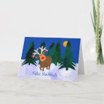 Cartão De Festividades Christmas Reindeer with Spanish Greeting<br><div class="desc">A Christmas card with 'Merry Christams and a Happy New Year' in Spanish and a reindeer in the snow,  with ornaments hanging from its antlers. From a handpainted paper collage by Judy Adamson. The inside is left blank for your own message.</div>