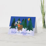 Cartão De Festividades Christmas Reindeer with Swedish Greeting<br><div class="desc">A Christmas card with 'Merry Christams and a Happy New Year' in Swedish and a reindeer in the snow,  with ornaments hanging from its antlers. From a handpainted paper collage by Judy Adamson. The inside is left blank for your own message.</div>