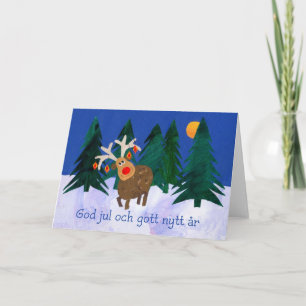 Cartão De Festividades Christmas Reindeer with Swedish Greeting