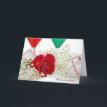 Cartão De Festividades Christmas romance for spouse<br><div class="desc">Red rose with red and green cocktail glasses for Christmas romance.</div>