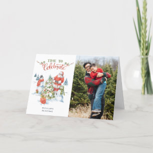 Cartão De Festividades Christmas Santa Celebrate Watercolor Photo Holiday