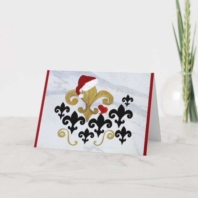 Cartão De Festividades Christmas Santa Fleur de lis gold and black Cards (Frente)