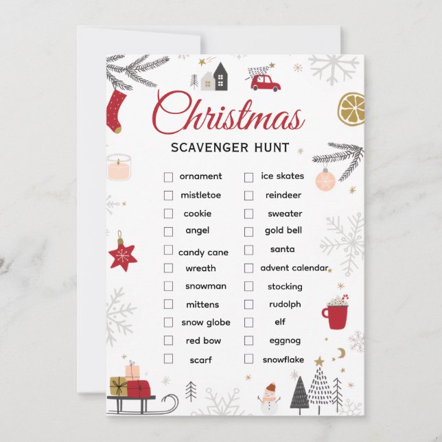 Cartão De Festividades Christmas Scavenger Hunt Checklist Art (Frente)