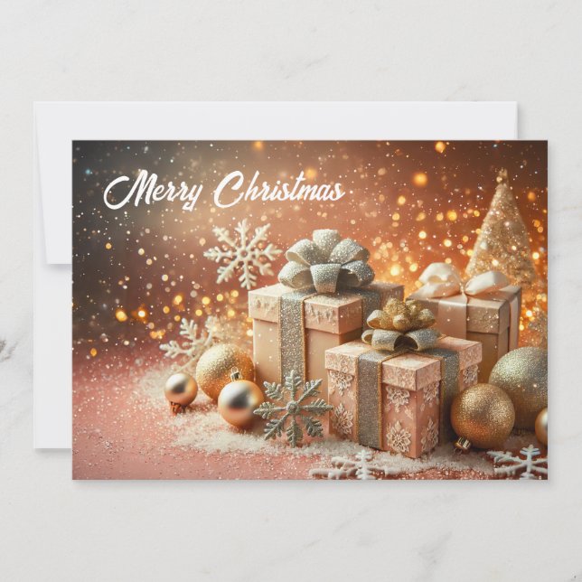 Cartão De Festividades Christmas Scene with gifts and glittery (Frente)
