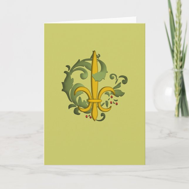 Cartão De Festividades Christmas Scroll Fleur de lis Card (Frente)