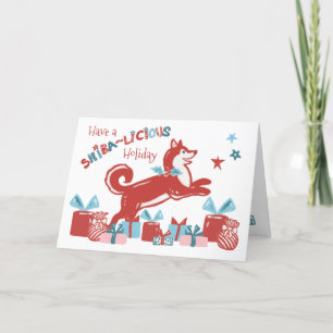 Cartão De Festividades Christmas Shiba Inu Dog Holiday Joy Modern Retro