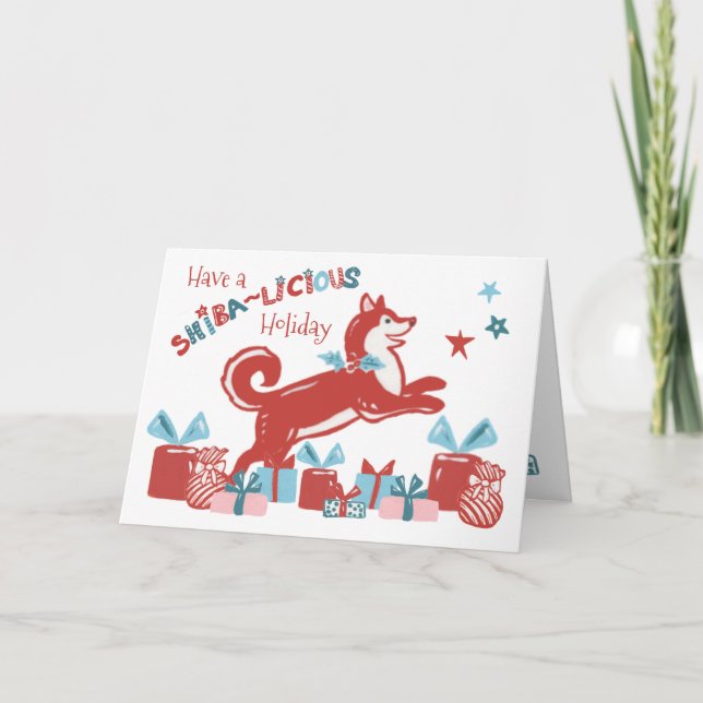 Cartão De Festividades Christmas Shiba Inu Dog Holiday Joy Modern Retro (Frente)