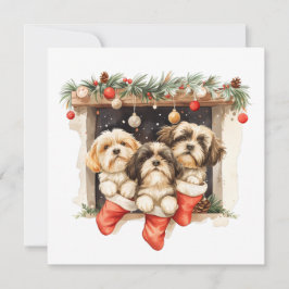 Cartão De Festividades Christmas Shih Tzu Dogs