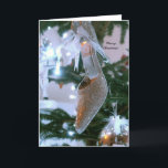 Cartão De Festividades Christmas Shoe Greetings Card<br><div class="desc">Unusual design of such a pretty shoe hanging from the Christmas tree.  Left blank inside for your message,  with a small 'Merry Christmas' on the front of the card.</div>