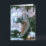 Cartão De Festividades Christmas Shoe Greetings Card<br><div class="desc">Unusual design of such a pretty shoe hanging from the Christmas tree.  Left blank inside for your message,  with a small 'Merry Christmas' on the front of the card.</div>