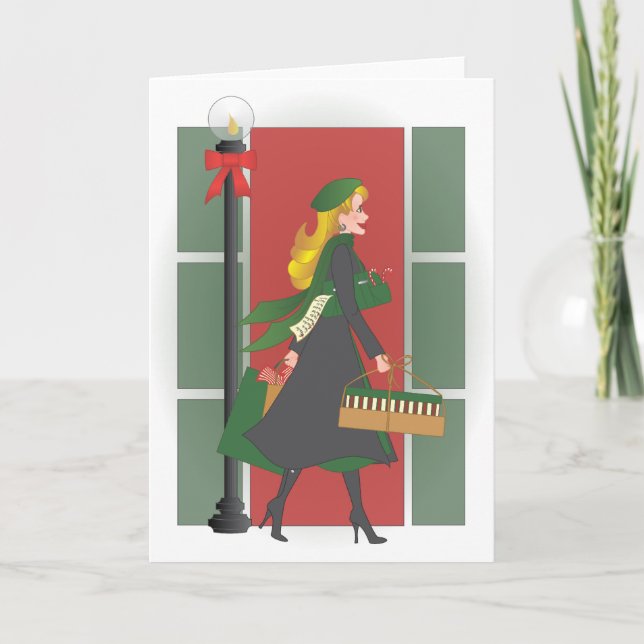 Cartão De Festividades Christmas Shopping in the City (Frente)