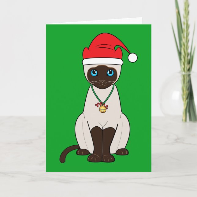 Cartão De Festividades Christmas Siamese Cat with Santa Hat (Frente)
