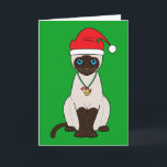 Cartão De Festividades Christmas Siamese Cat with Santa Hat<br><div class="desc">This design features a Siamese cat. For matching items type "penguincornerstore siamese" into the Zazzle search bar.</div>