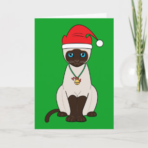 Cartão De Festividades Christmas Siamese Cat with Santa Hat