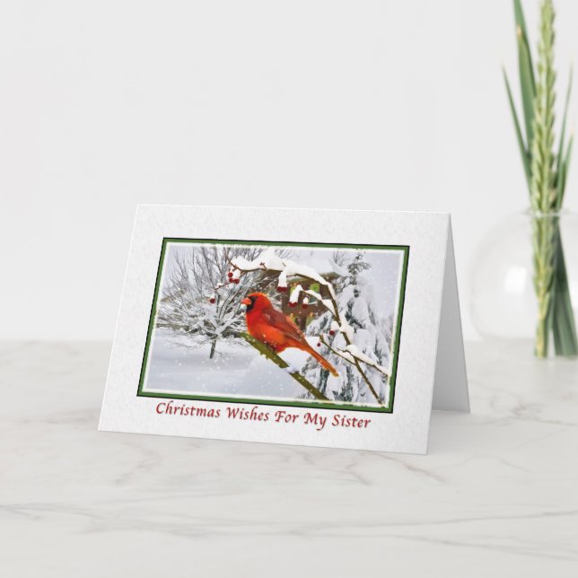 Cartão De Festividades Christmas, Sister, Cardinal Bird, Snow, Card (Frente)