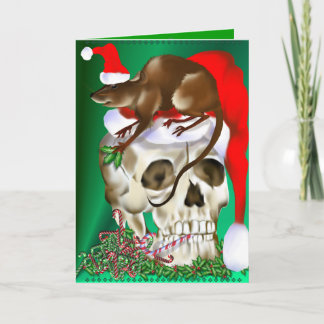 Cartão De Festividades Christmas Skull and Happy Rat Card