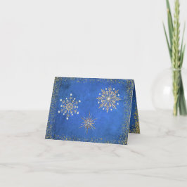 Cartão De Festividades Christmas Snowflakes Blue & Gold Holiday