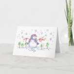 Cartão De Festividades Christmas Snowman Frosty Joy Greeting Card<br><div class="desc">A pretty Christmas holiday greeting card featuring a sweet little snowman sending wishes of joy for the holiday season.</div>