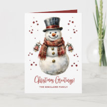 Christmas Snowman Holiday Card With Name