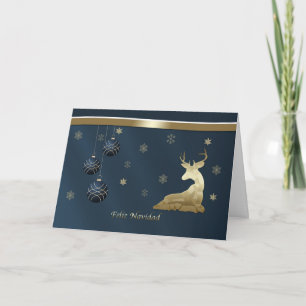 Cartão De Festividades Christmas, Spanish, Golden Deer, Snowflakes