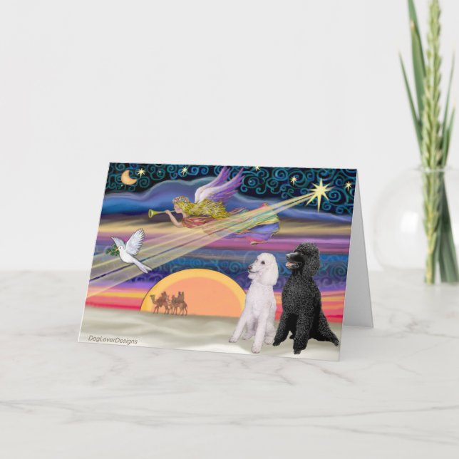 Cartão De Festividades Christmas Star - Poodles (two Standard) - (Frente)