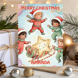 Cartão De Festividades Christmas Starship Kids Card