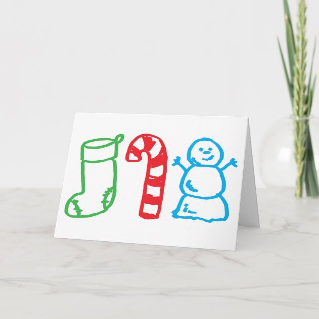 Cartão De Festividades Christmas Stocking Candy Cane and Snowman (Frente)