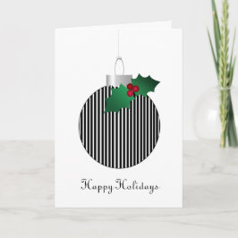 Cartão De Festividades Christmas Striped Bulb Holly Black & White Bauble