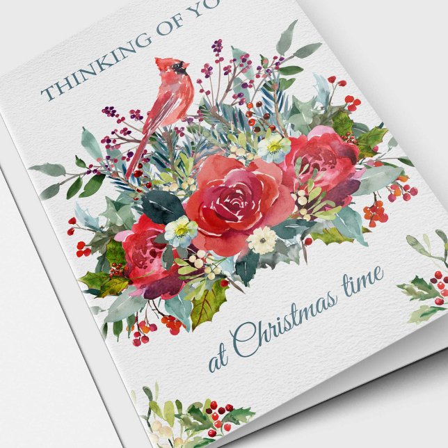 Cartão De Festividades Christmas Sympathy Card | Bouquet & Cardinal (Thinking Of You At Christmas Time Remembrance Sympathy Loss Memorial Christmas Holiday Card)