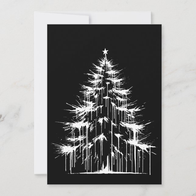 Cartão De Festividades Christmas Tree Black & White Grunge Chic Aesthetic (Frente)