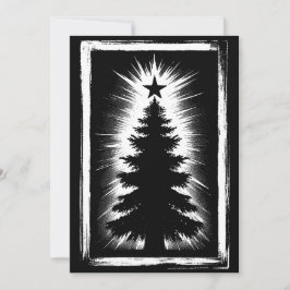 Cartão De Festividades Christmas Tree Black & White Grunge & Distressed