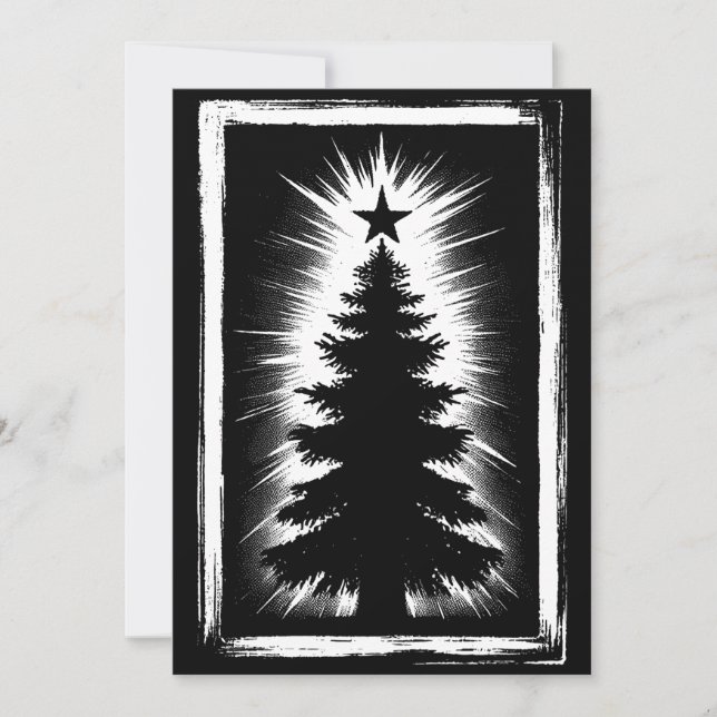 Cartão De Festividades Christmas Tree Black & White Grunge & Distressed (Frente)
