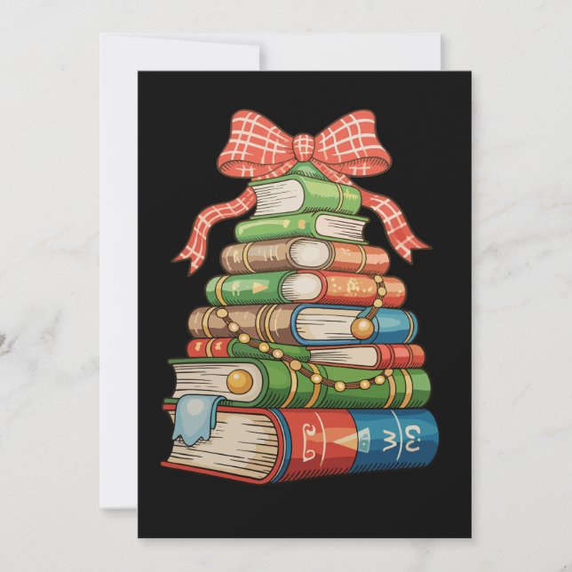 Cartão De Festividades Christmas Tree Books Bow Reading Librarian Teacher (Frente)