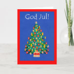 Cartão De Festividades Christmas Tree Card with Swedish Greeting<br><div class="desc">A Christmas Card with 'Merry Christmas' in Swedish,  and a festive,  decorated Christmas Tree,  from a handpainted paper collage by Judy Adamson. The inside is left blank for your own message.</div>