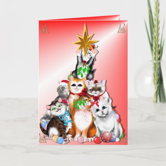Cartão De Festividades Christmas Tree Kittens  Card (Frente)