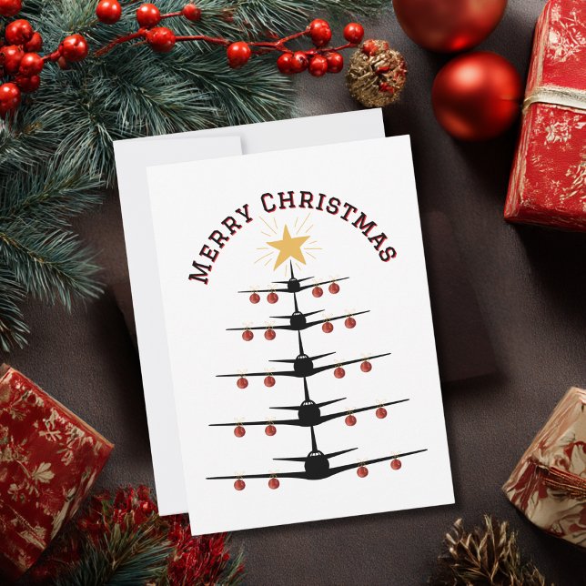 Cartão De Festividades Christmas Tree of Airplanes, Minimalist Photo (Criador carregado)