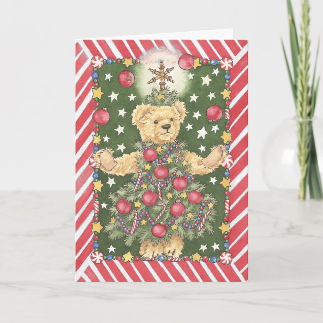 Cartão De Festividades Christmas Tree Teddy Bear Juggler Card (Frente)