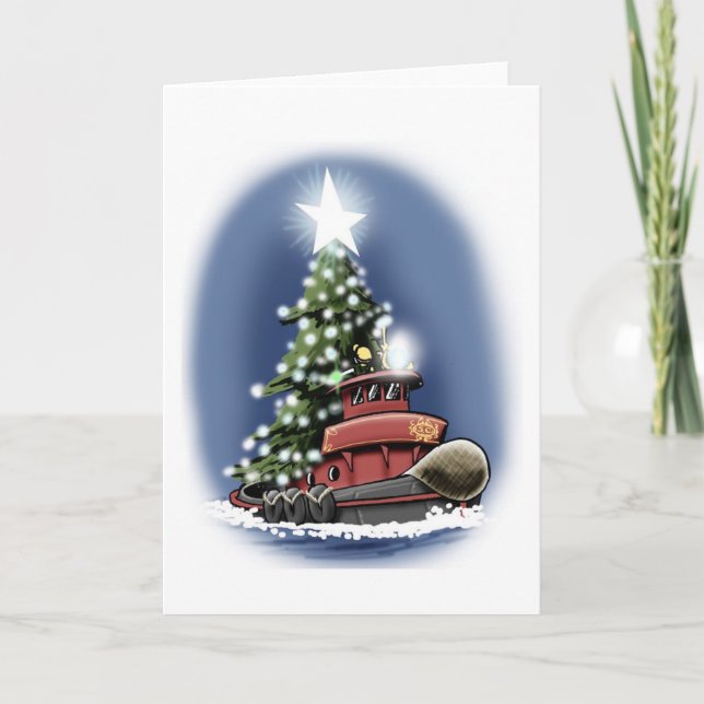 Cartão De Festividades Christmas tree tugboat card (Frente)