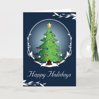 Cartão De Festividades Christmas Tree with Red White and Blue Stars Card