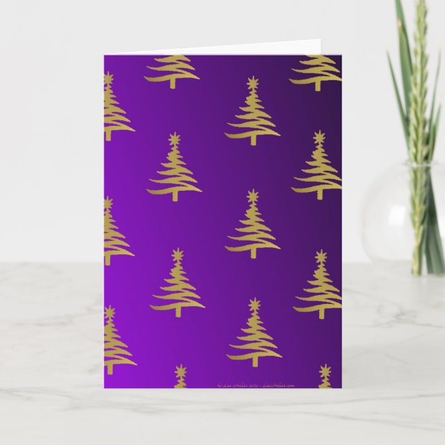 Cartão De Festividades Christmas Trees Gold on Purple (Frente)