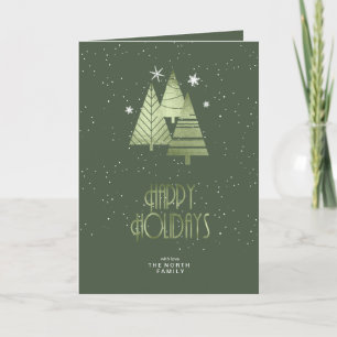 Cartão De Festividades Christmas Trees Happy Holidays, ID Verde863