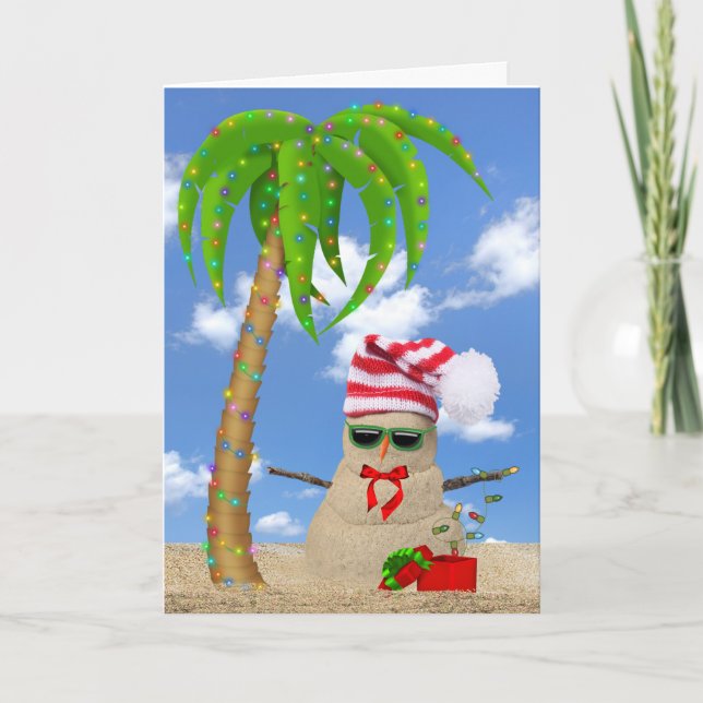 Cartão De Festividades Christmas tropical sand man with palm tree (Frente)