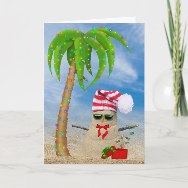 Cartão De Festividades Christmas tropical sand man with palm tree (Frente)