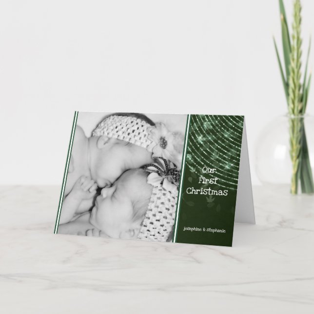 Cartão De Festividades Christmas Twins Baby Photo Your Name Cute Folded (Frente)
