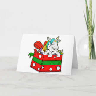 Cartão De Festividades Christmas Unicorn in gift box