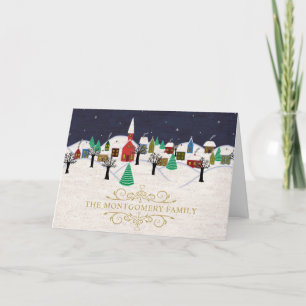 Cartão De Festividades Christmas Village Monogram Silent Night Christian