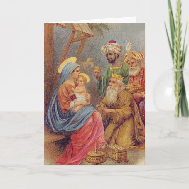 Cartão De Festividades Christmas Vintage Nativity Jesus Illustration (Frente)
